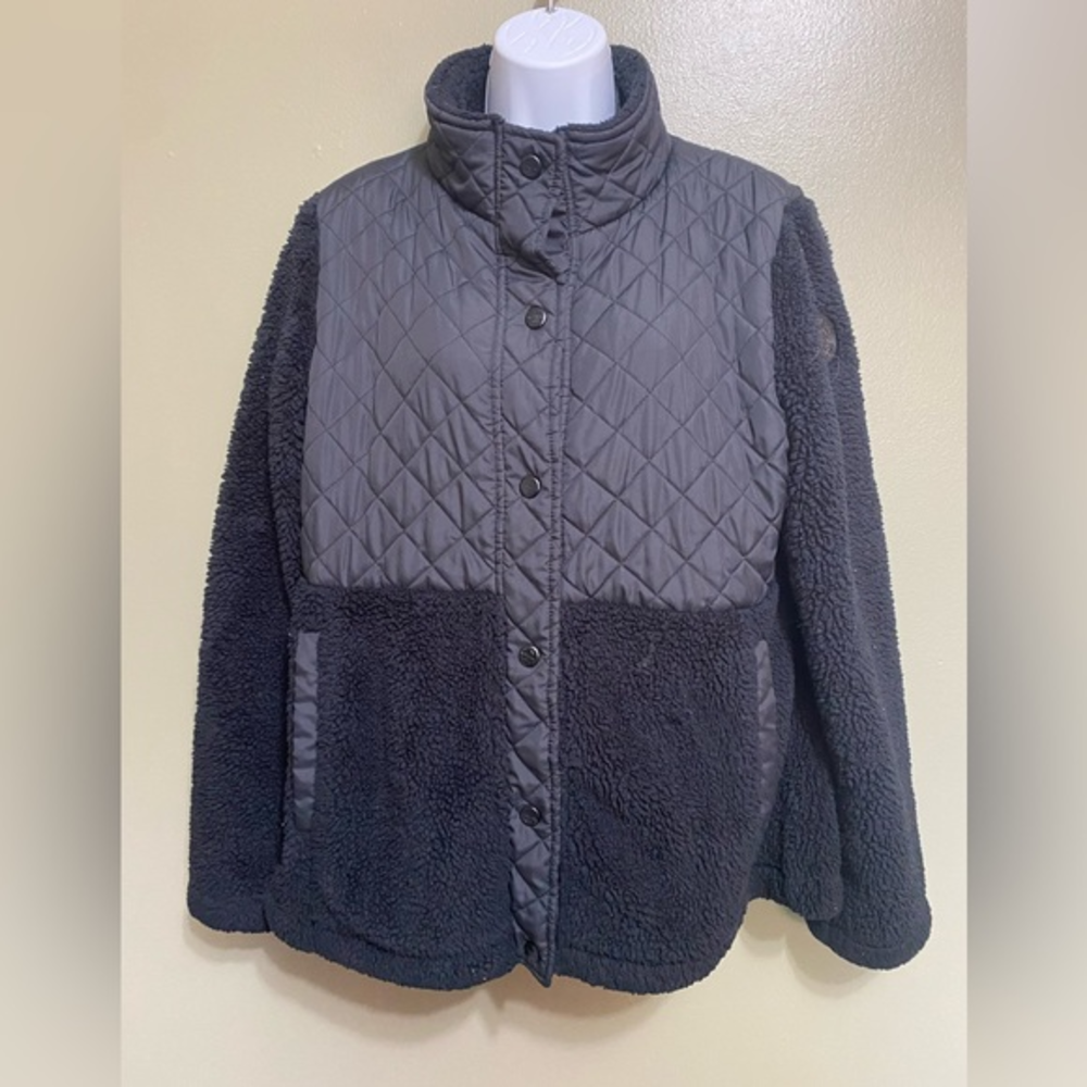 Madden Girl Snap Front Faux Sherpa Jacket, Size L